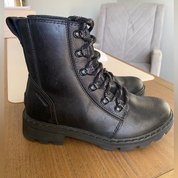 *Like New* Sorel Women's 7 Lennox Lace Rain Boot Waterproof Leather Black Boots - Picture 2 of 14
